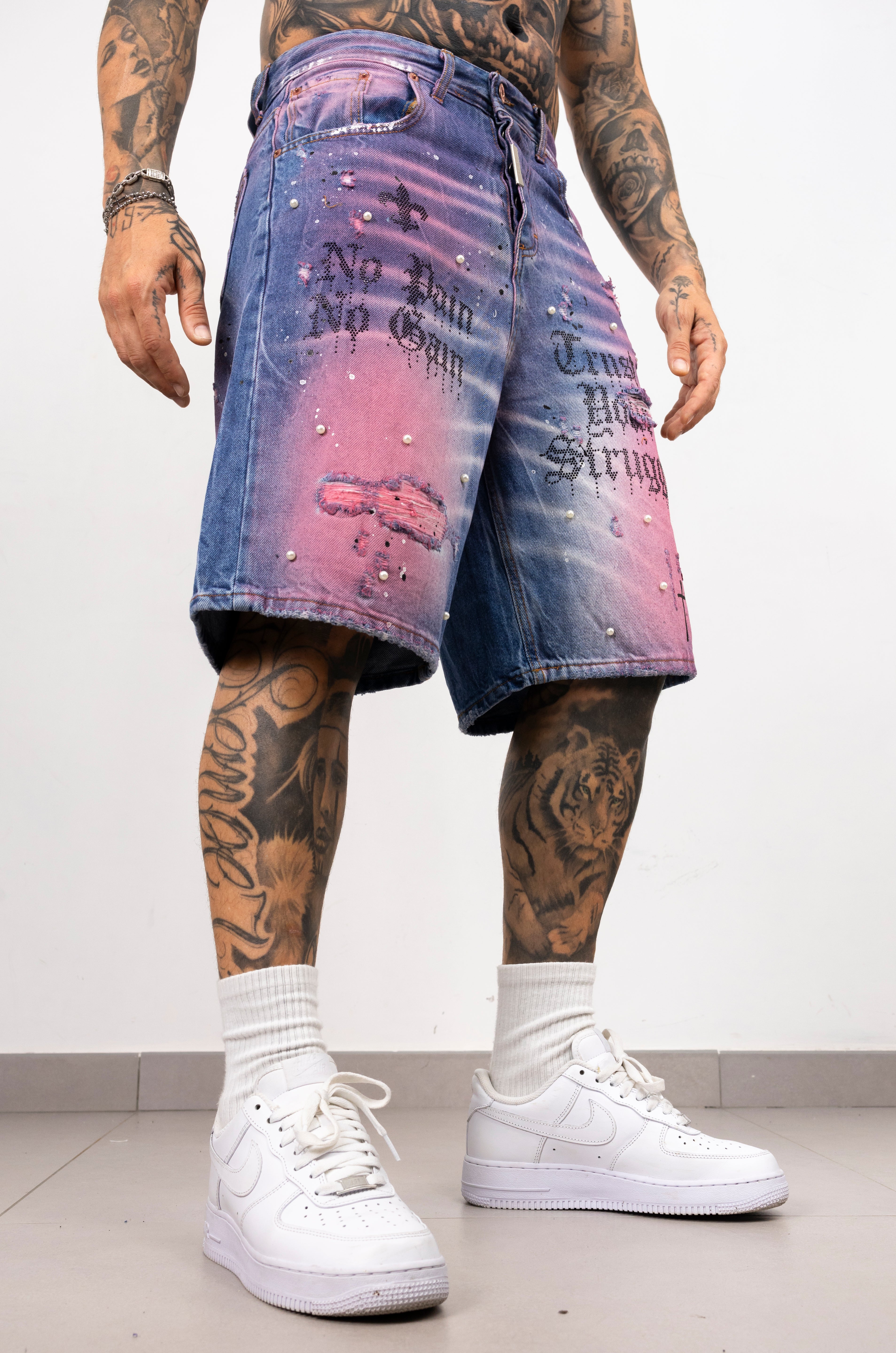 Bermuda Denim Spray con Strass