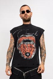 T-Shirt Oversize Smanicata Washed con Stampa