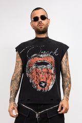 T-Shirt Oversize Smanicata Washed con Stampa