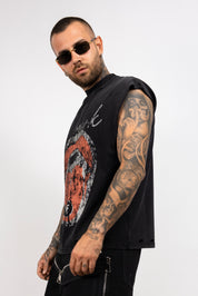 T-Shirt Oversize Smanicata Washed con Stampa