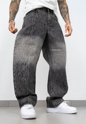 Jeans Wide Leg Nero con Strass e Lavaggio Sfumato