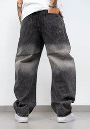 Jeans Wide Leg Nero con Strass e Lavaggio Sfumato