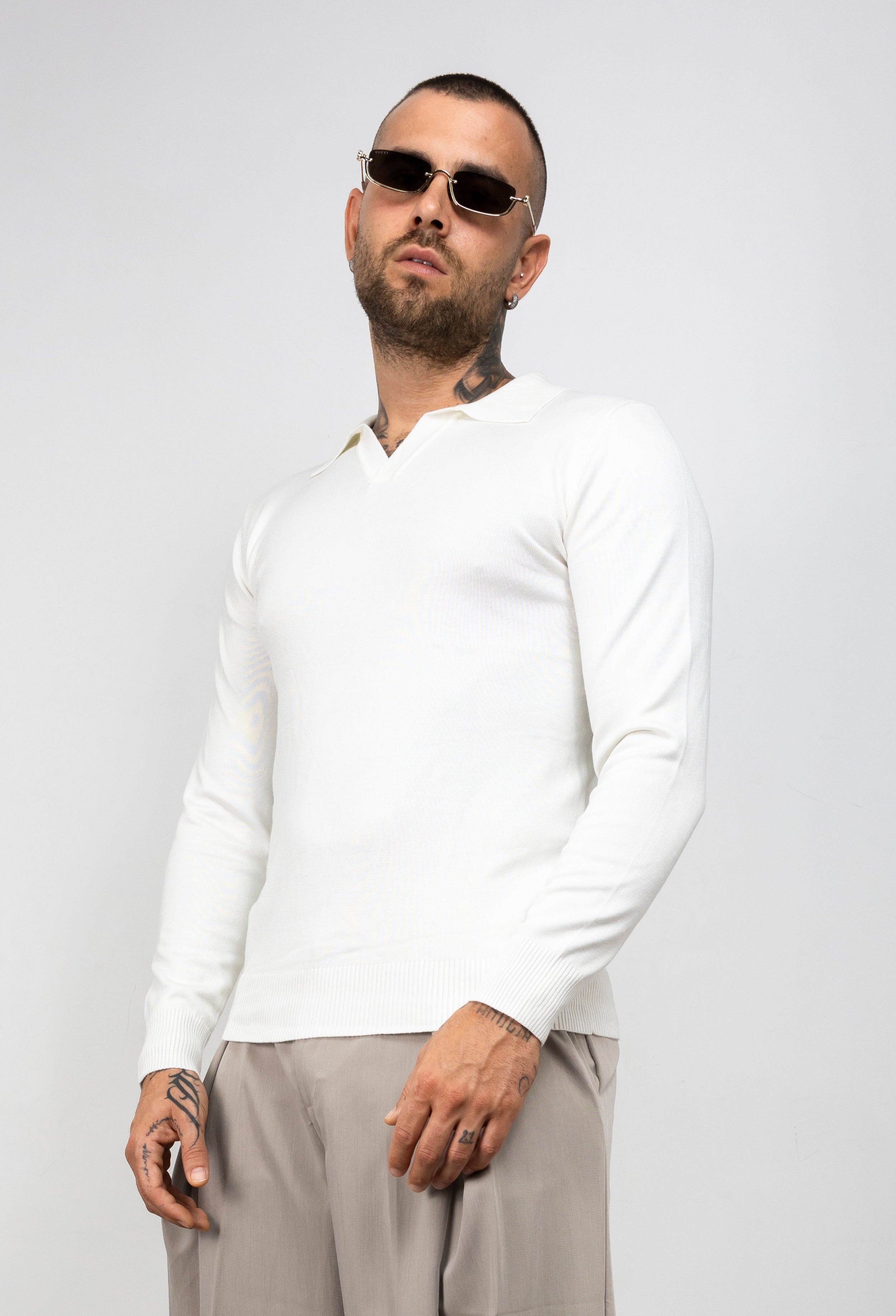 Polo scollo V manica lunga