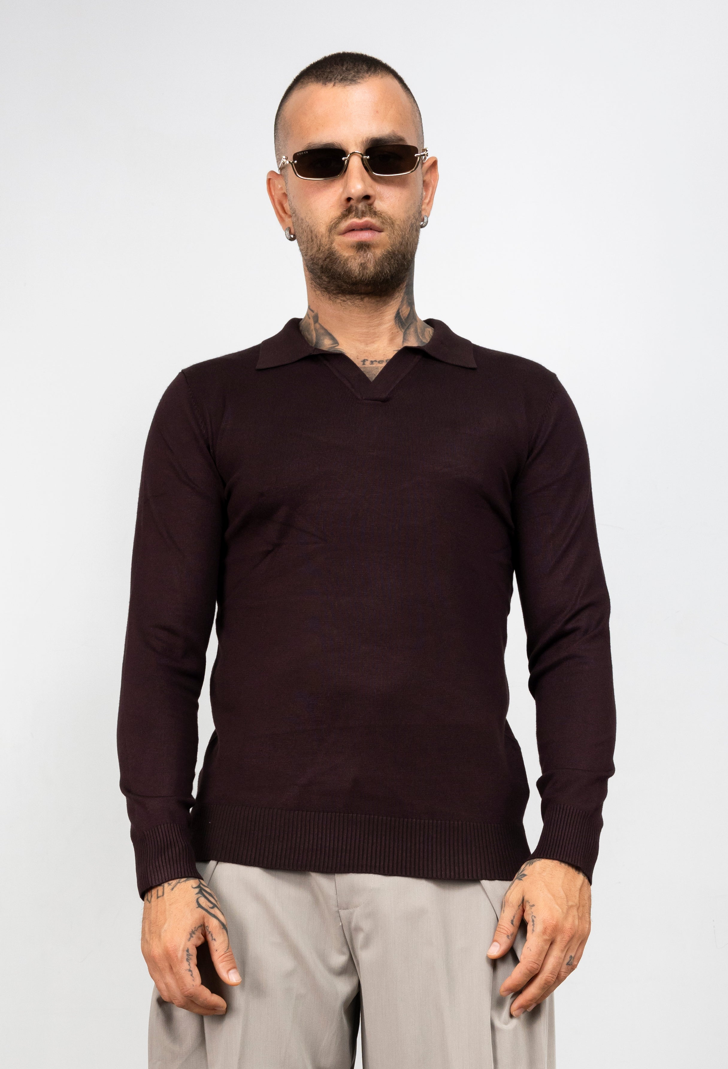 Polo scollo V manica lunga