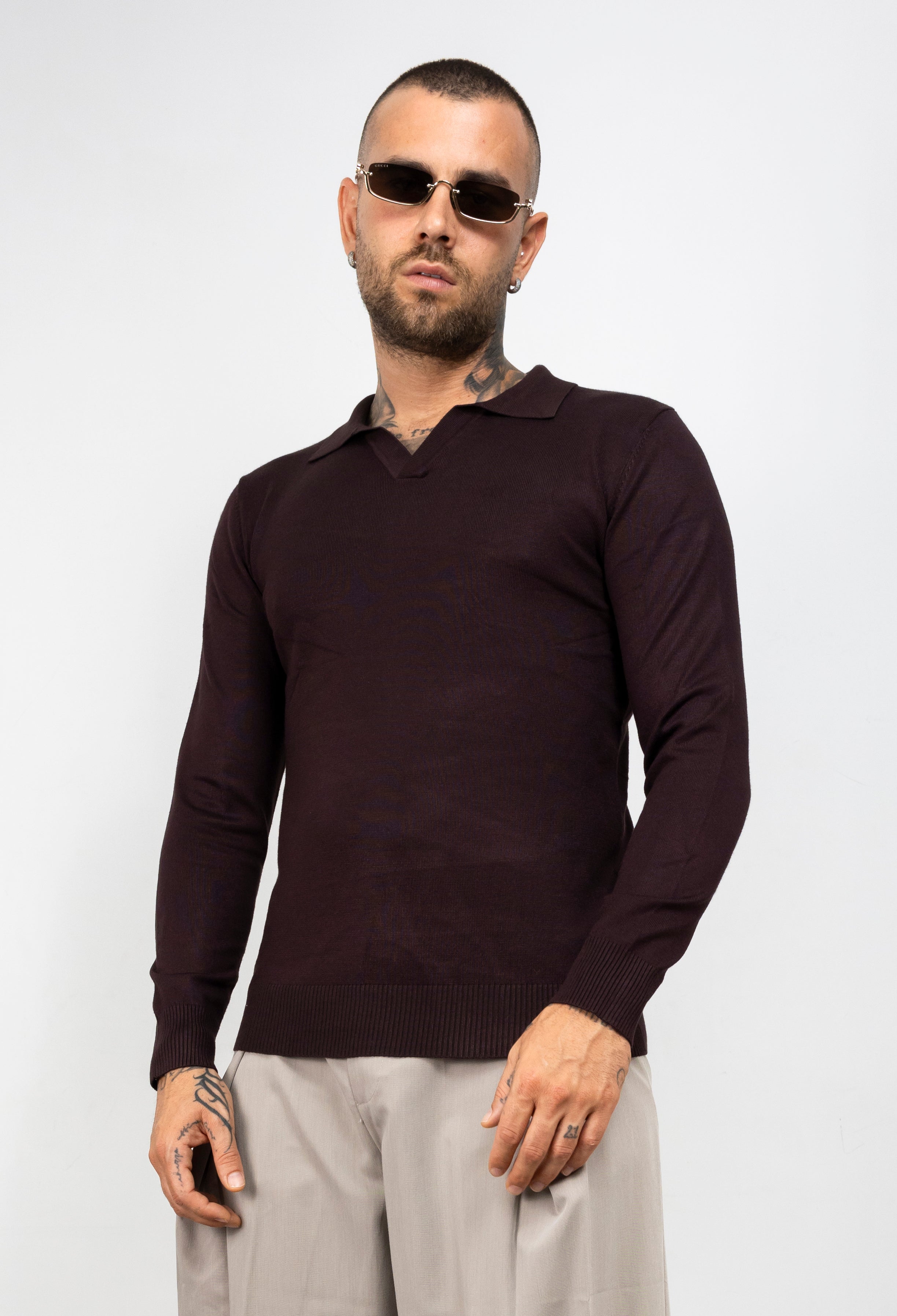 Polo scollo V manica lunga