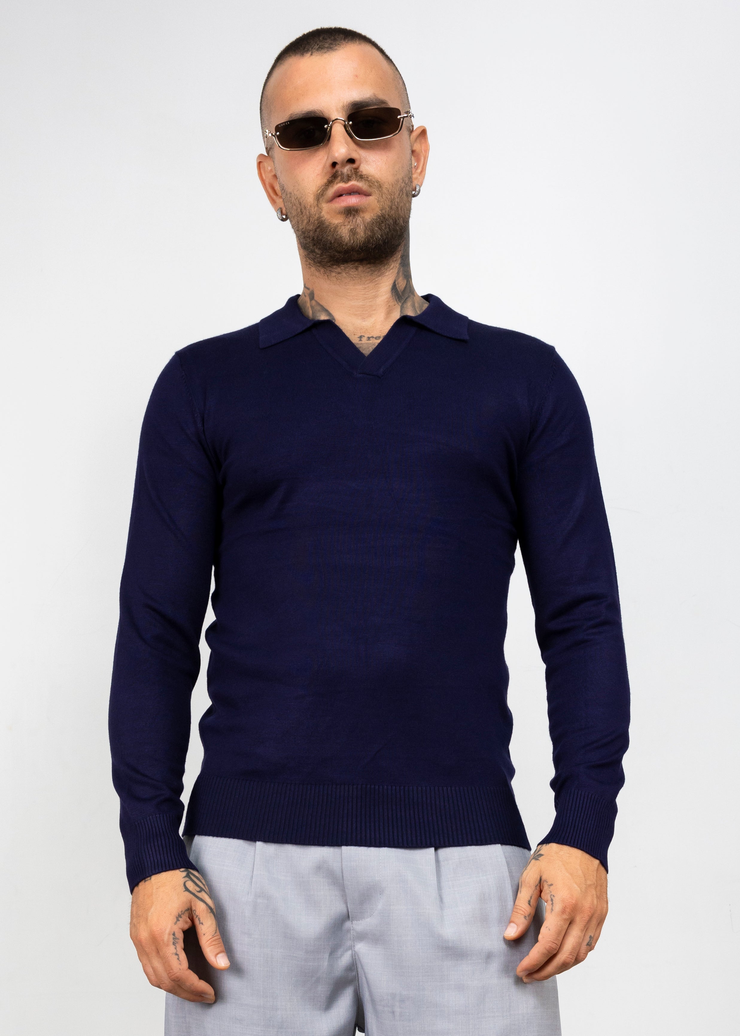 Polo scollo V manica lunga