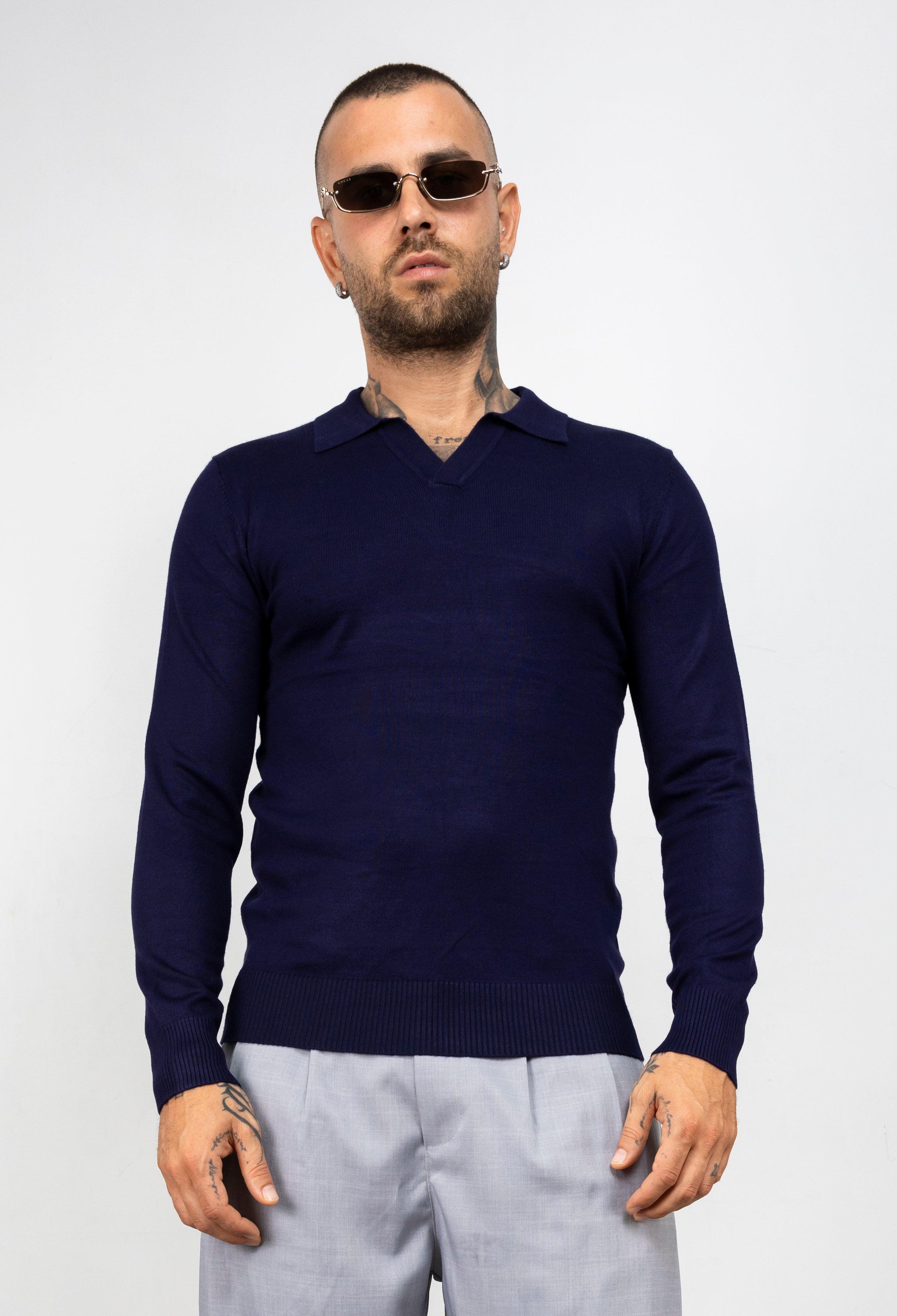 Polo scollo V manica lunga