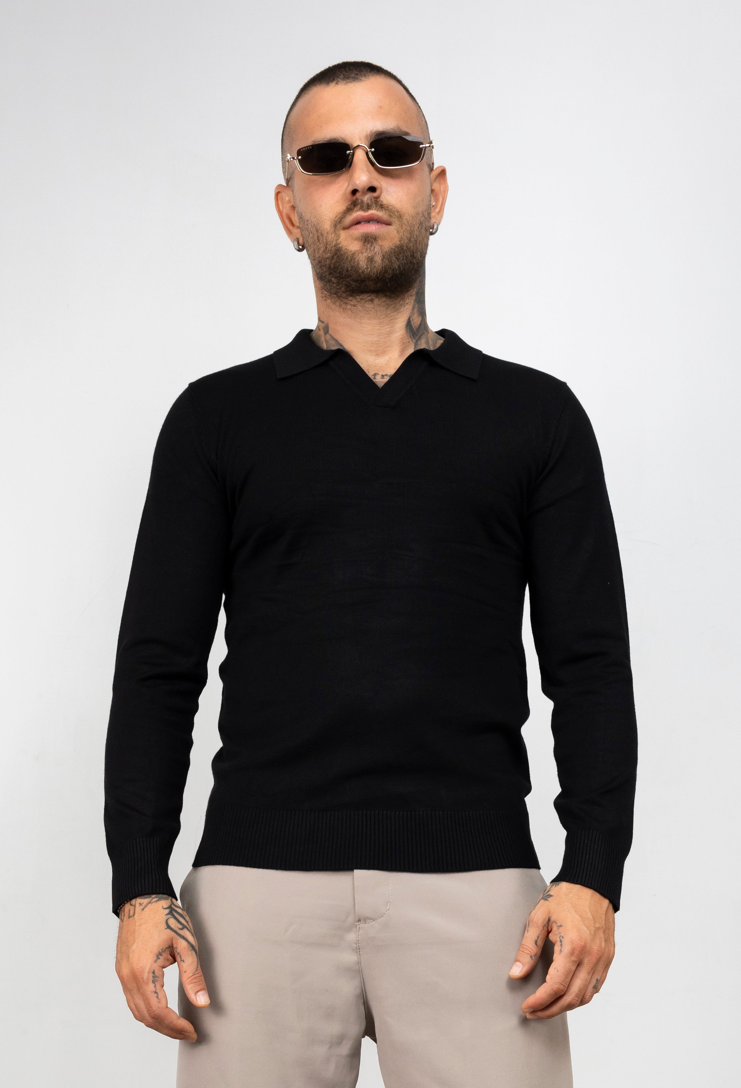 Polo scollo V manica lunga