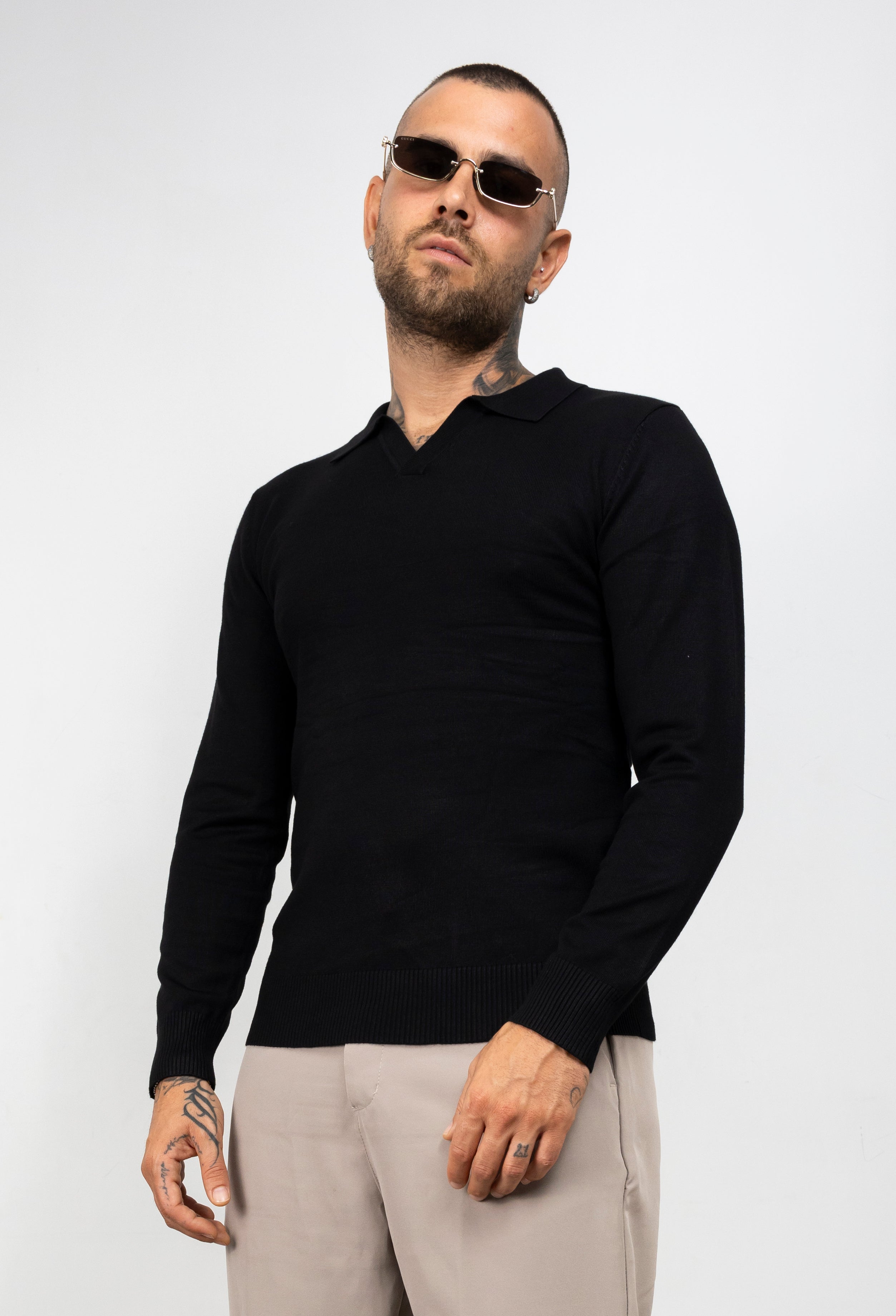 Polo scollo V manica lunga