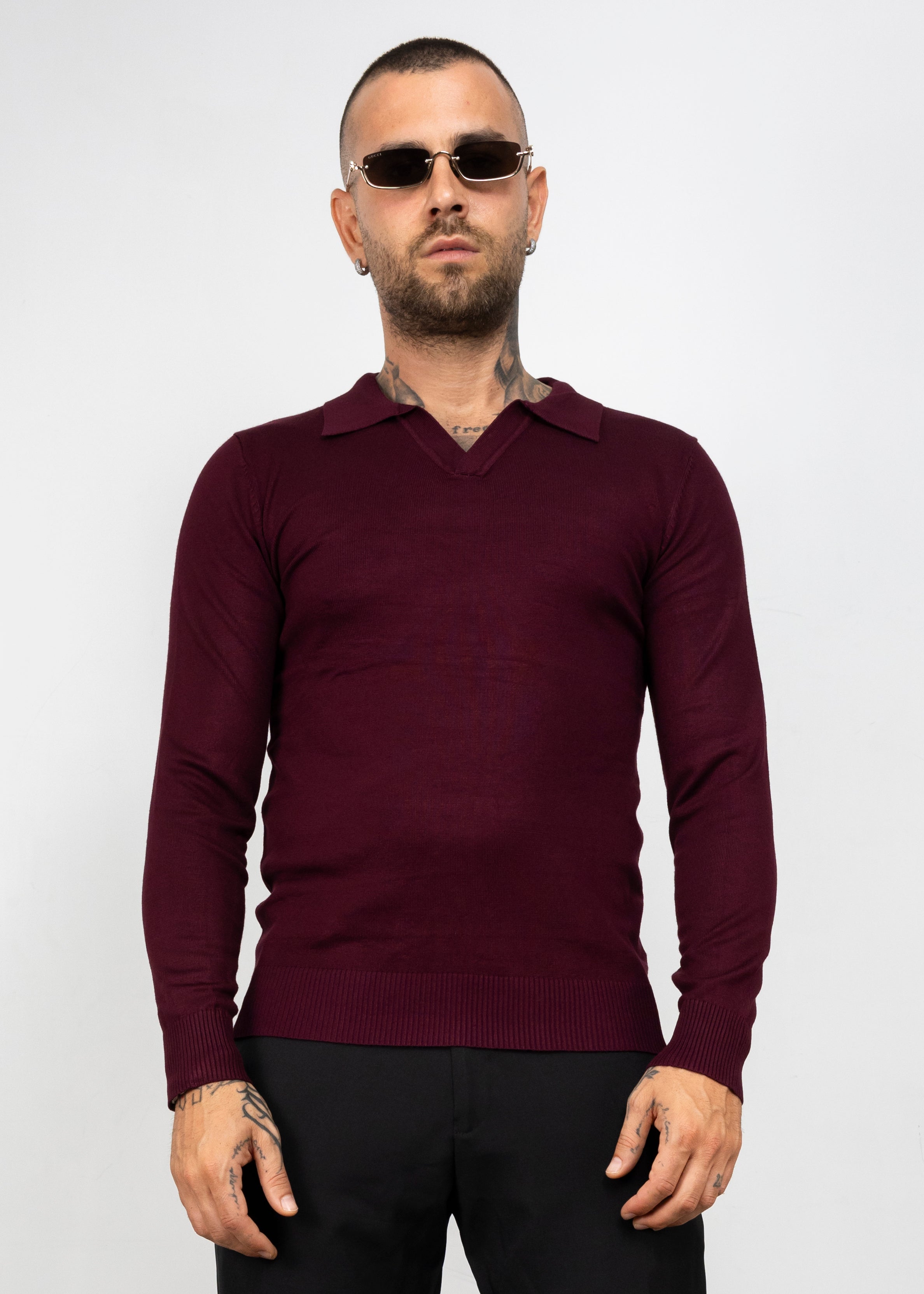 Polo scollo V manica lunga