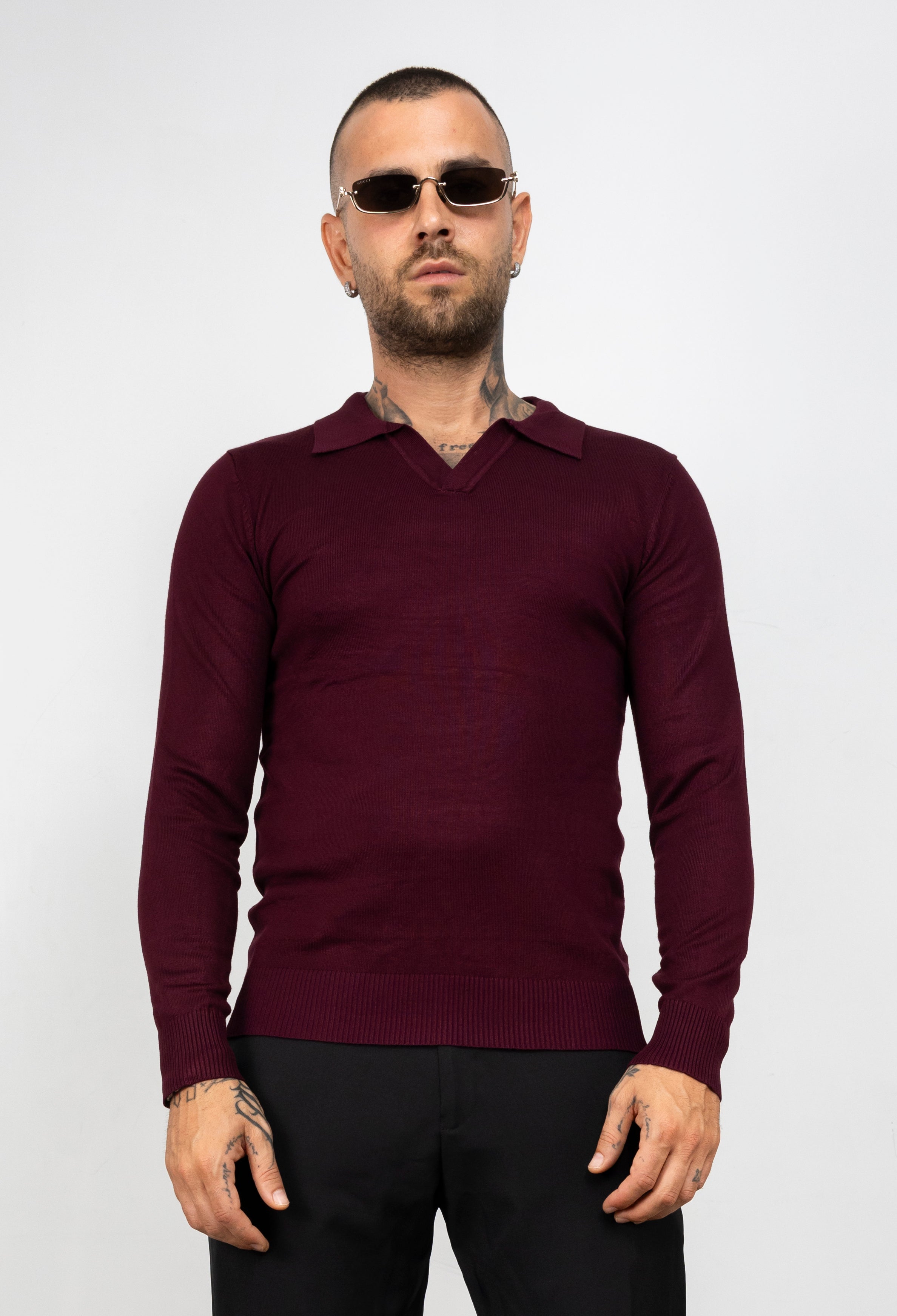 Polo scollo V manica lunga