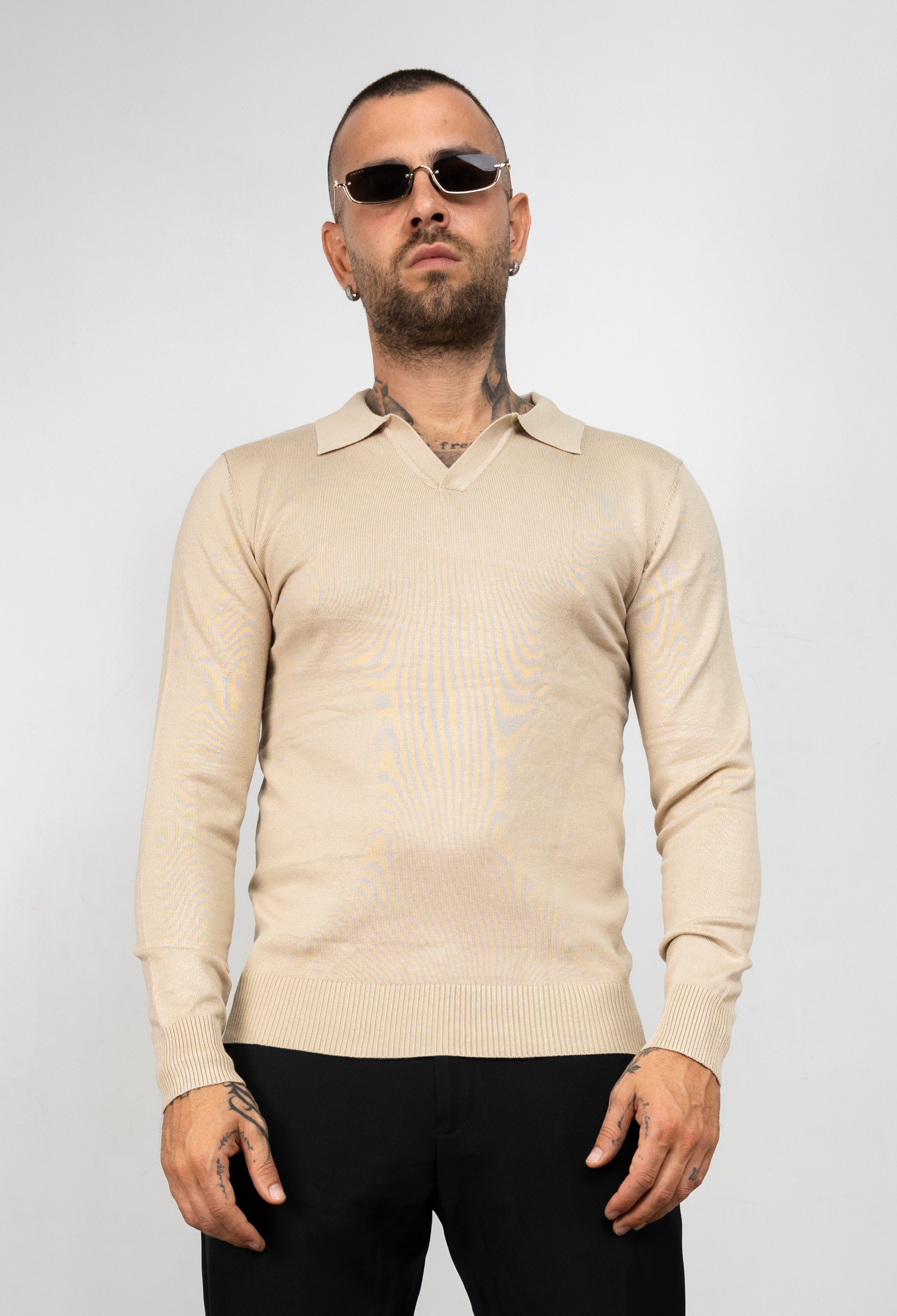 Polo scollo V manica lunga