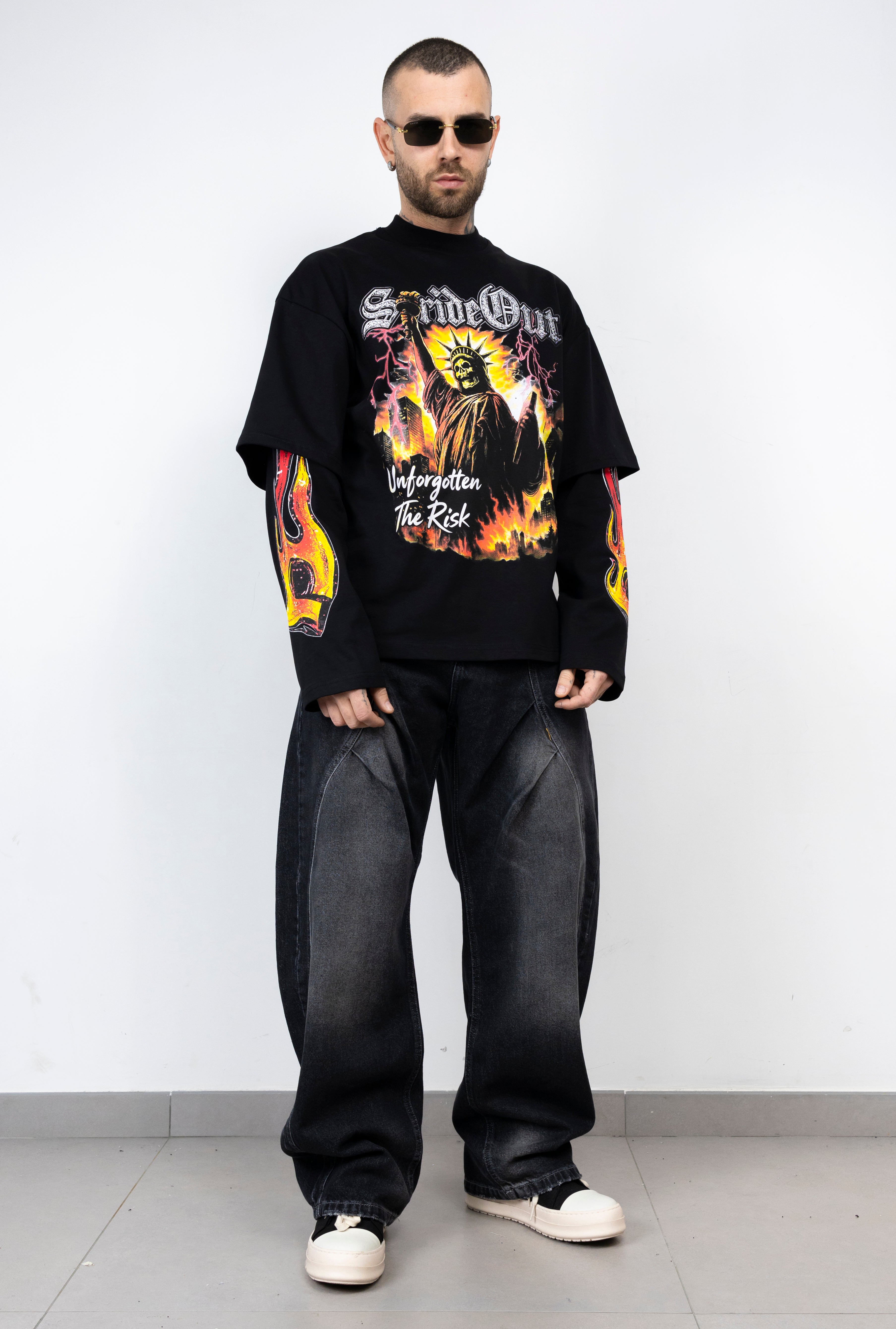 T-shirt double sleeve flame