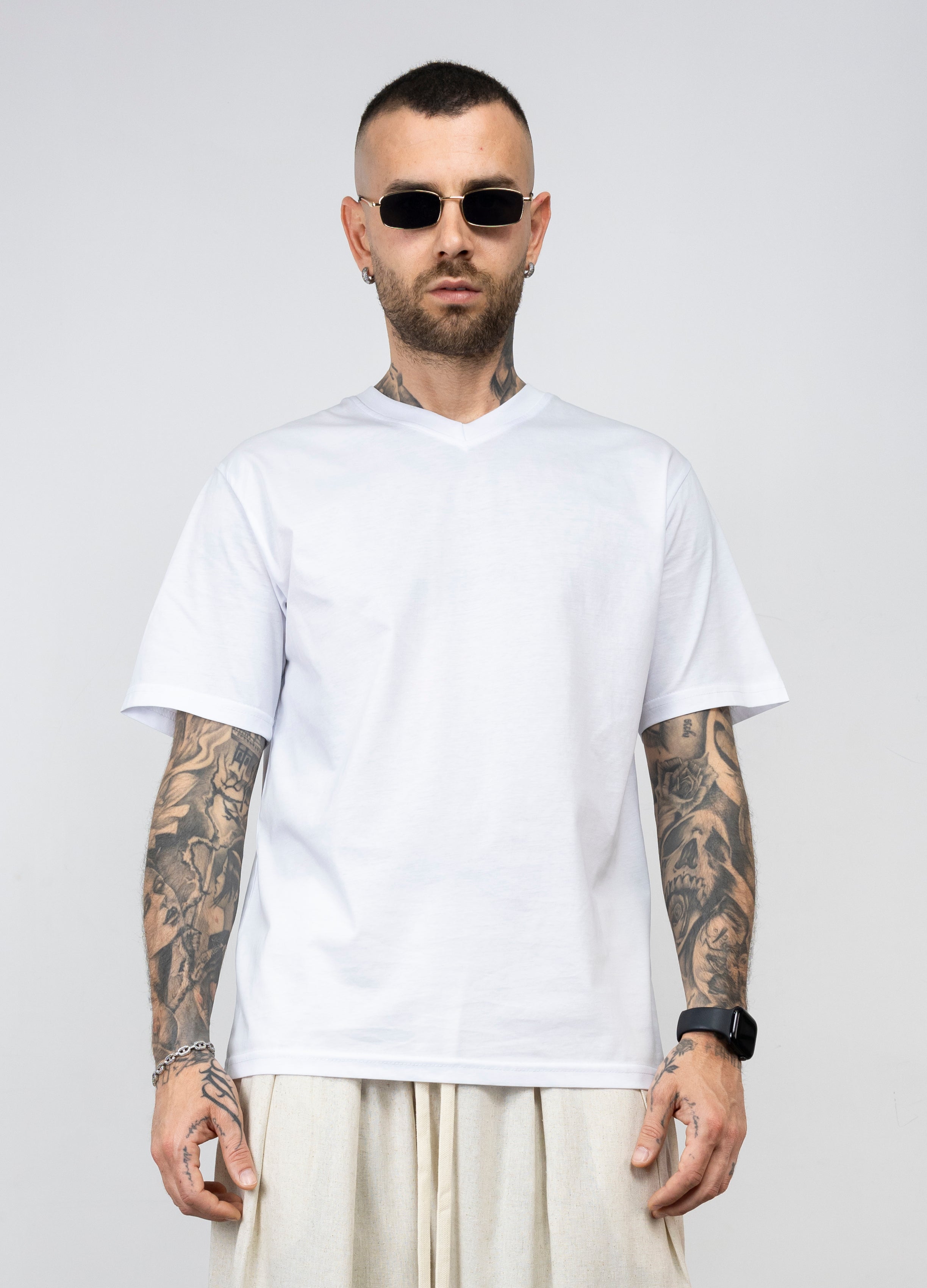 T-shirt filo di scozia scollo "V"
