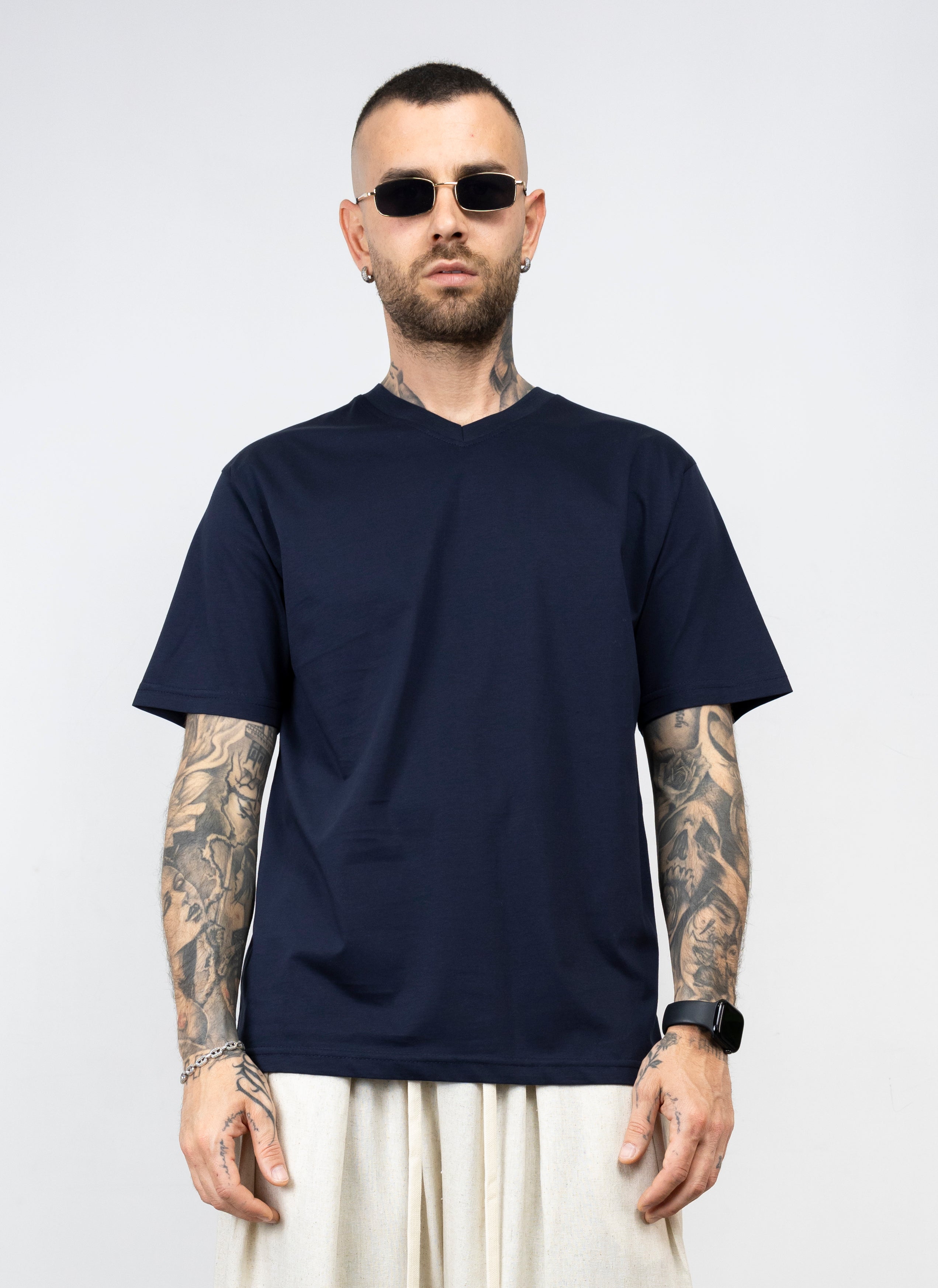 T-shirt filo di scozia scollo "V"