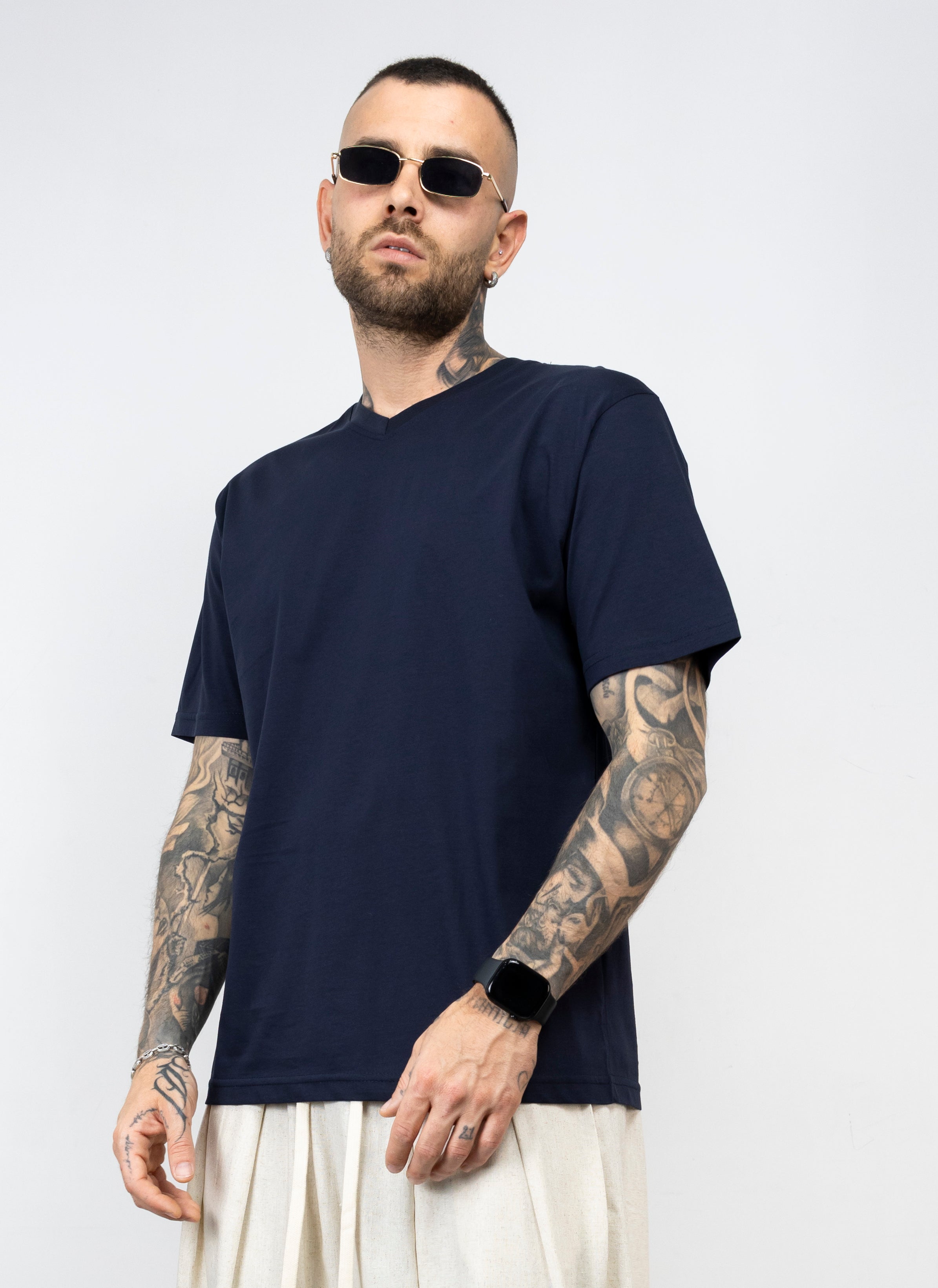 T-shirt filo di scozia scollo "V"