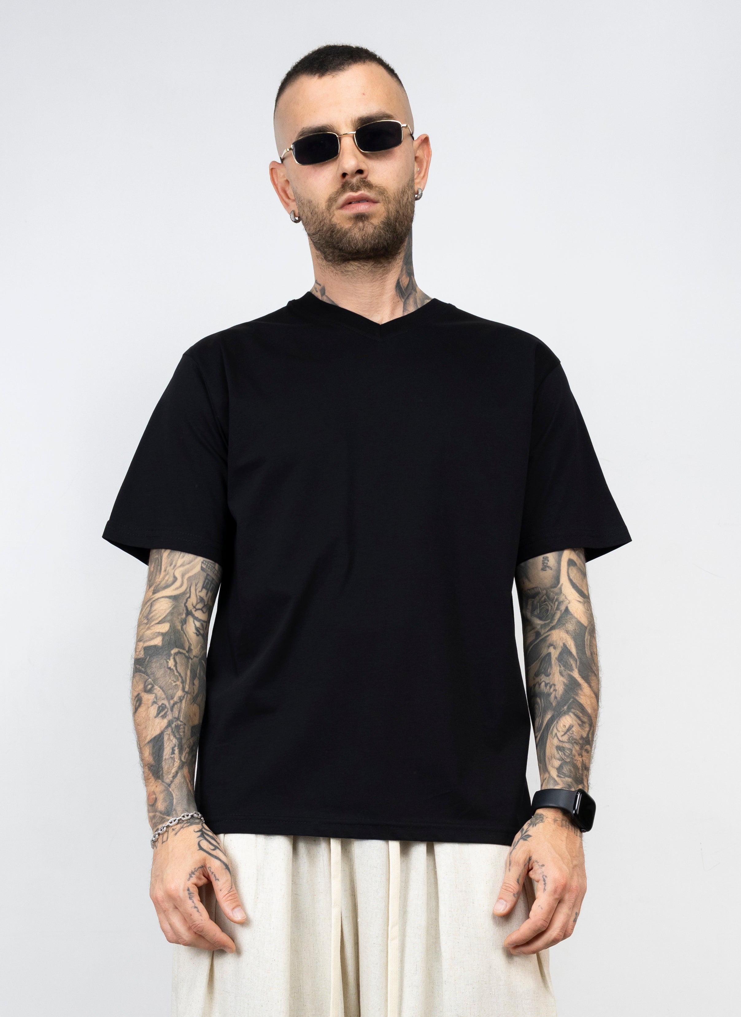 T-shirt filo di scozia scollo "V"
