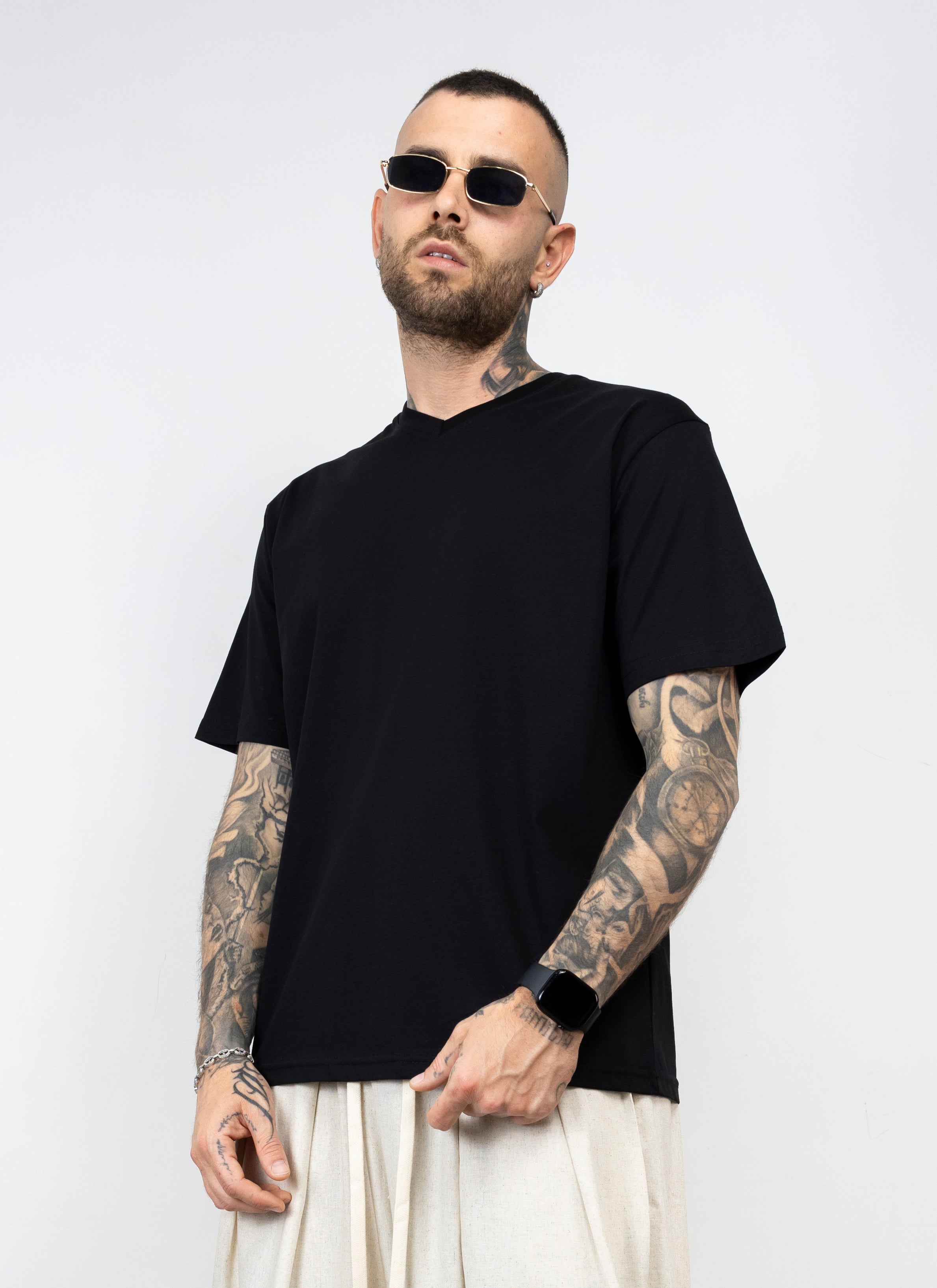 T-shirt filo di scozia scollo "V"