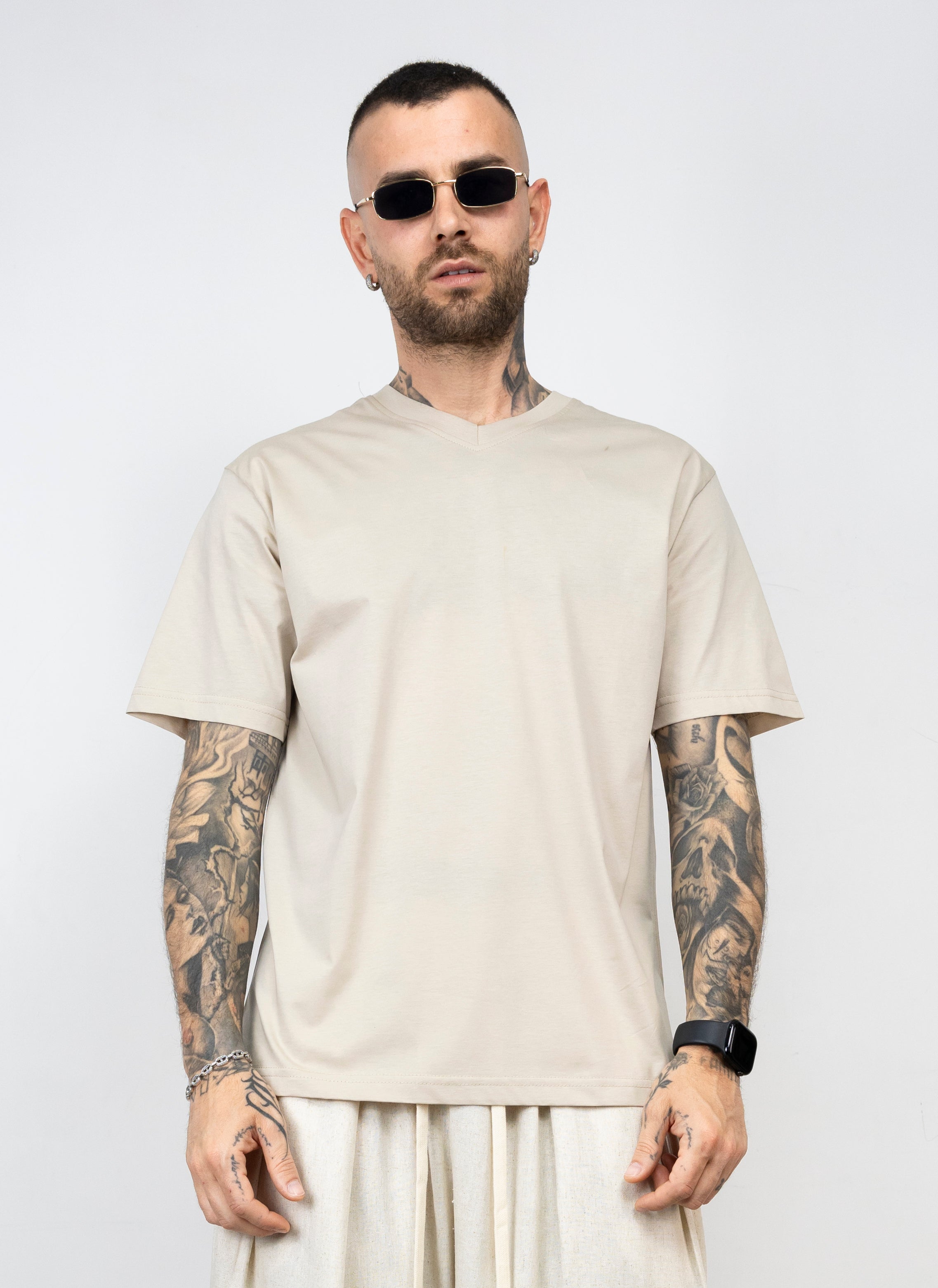 T-shirt filo di scozia scollo "V"