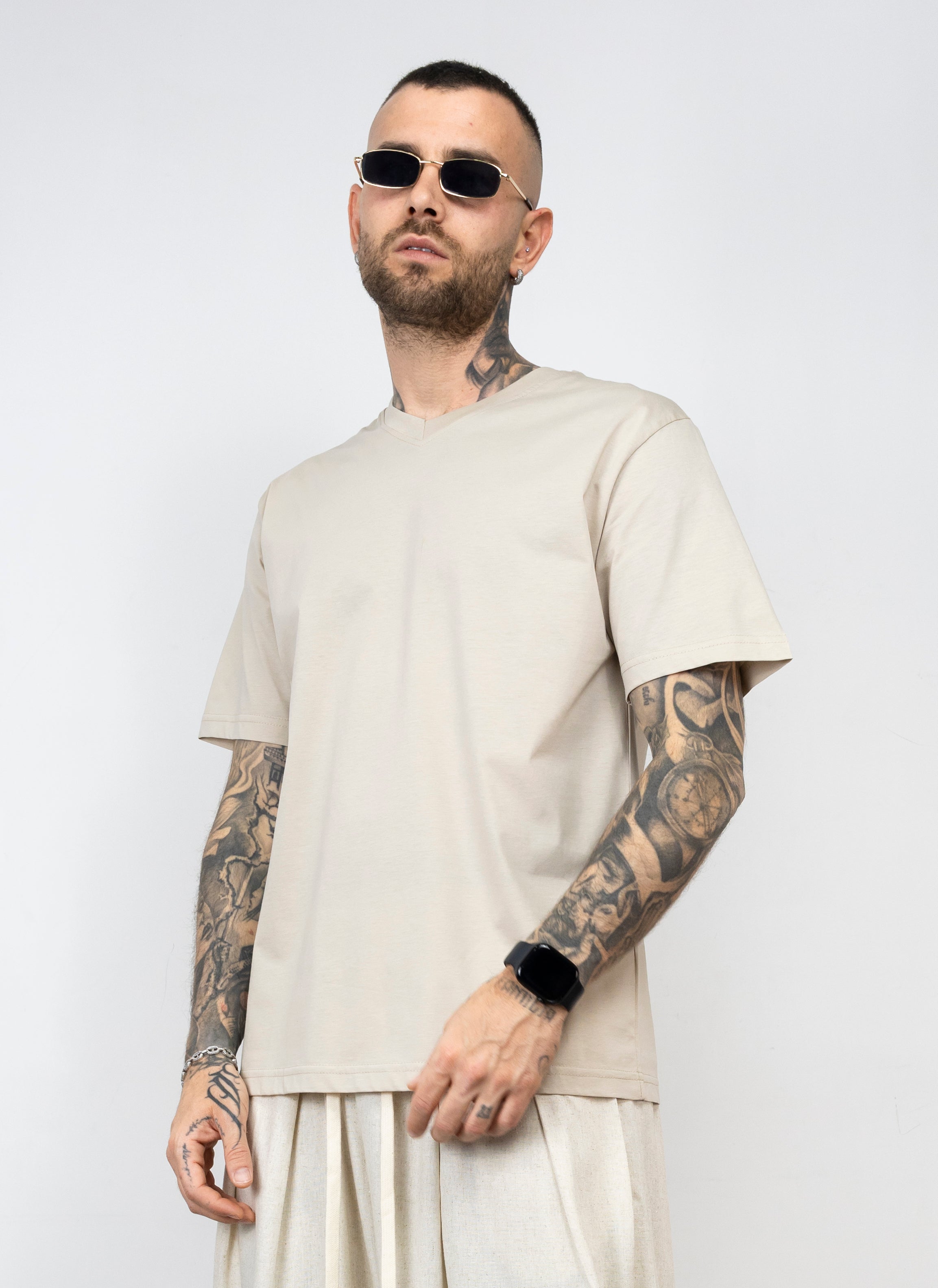 T-shirt filo di scozia scollo "V"
