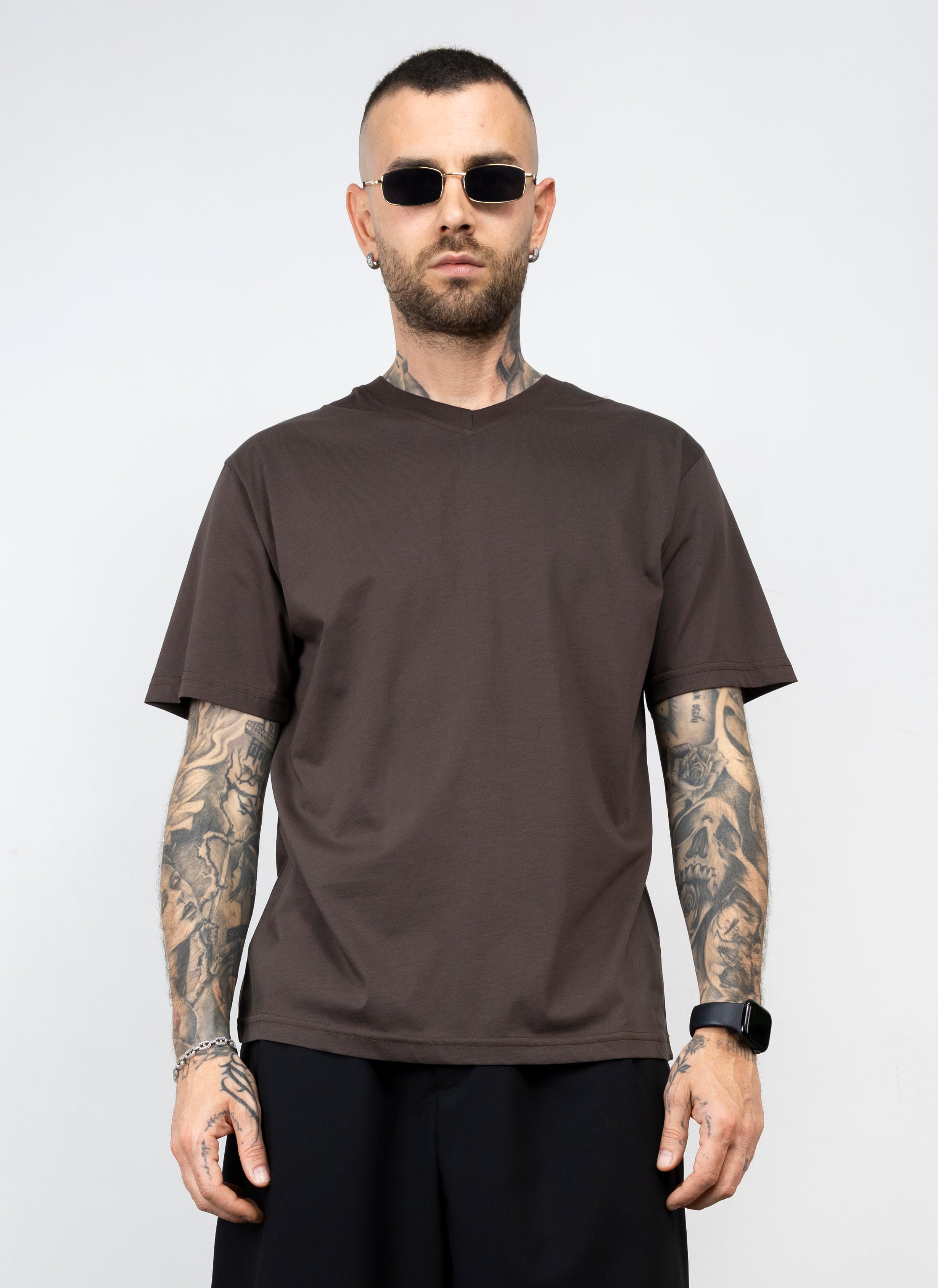 T-shirt filo di scozia scollo "V"