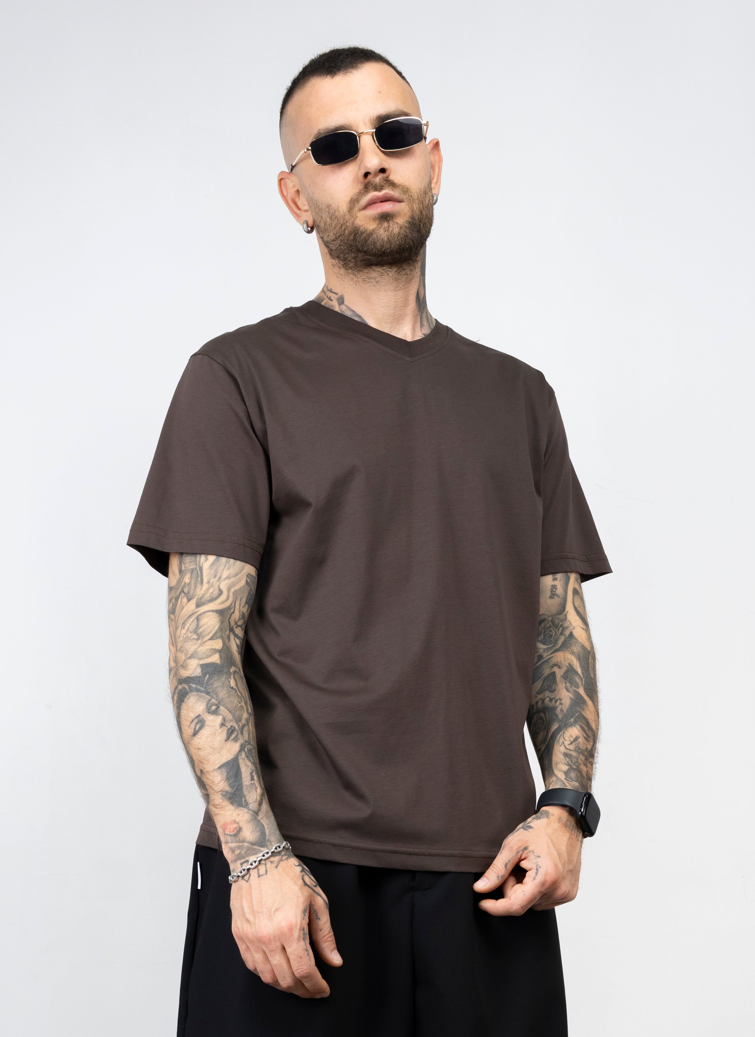 T-shirt filo di scozia scollo "V"