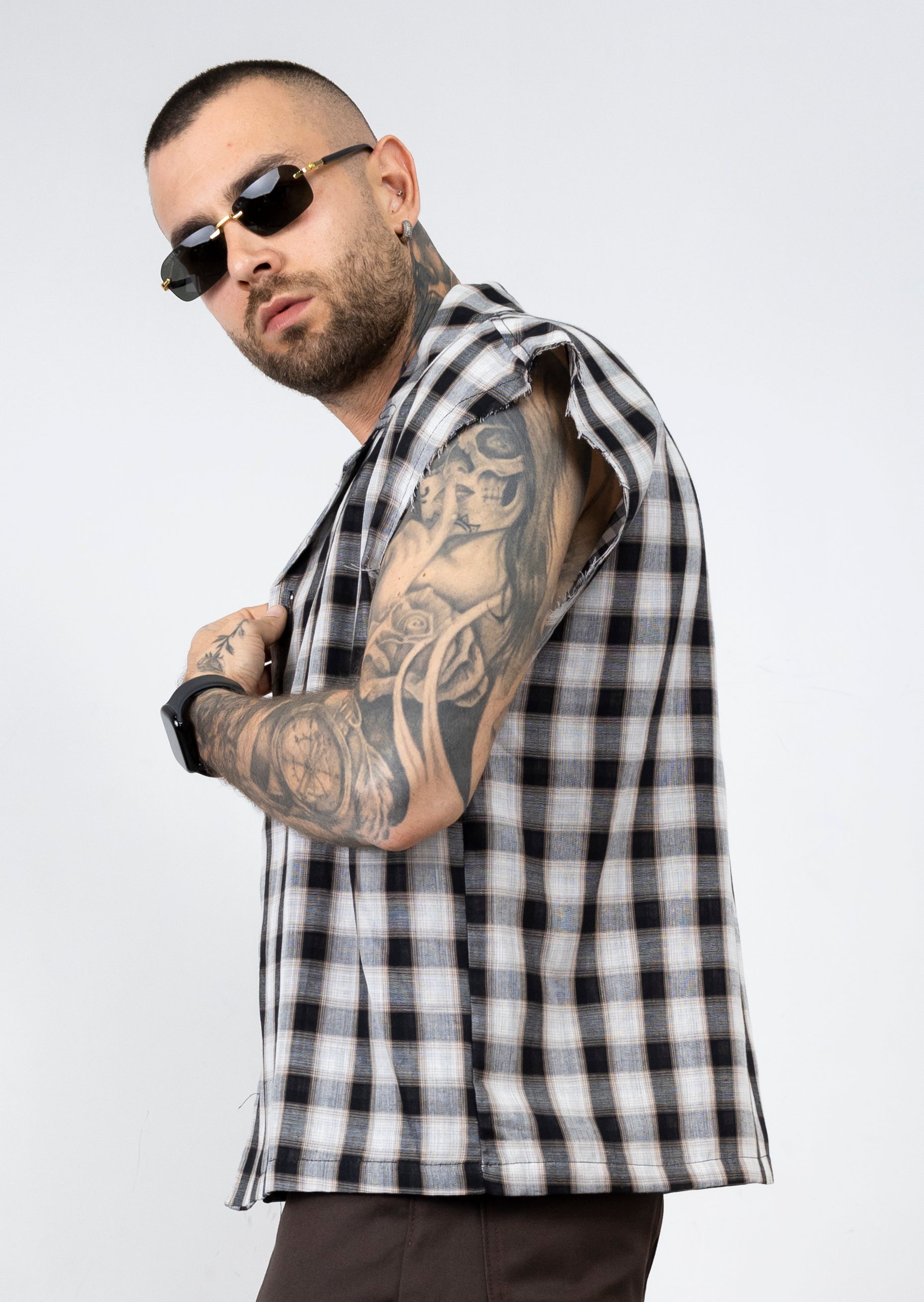 Camicia giromanica quadri bicolor