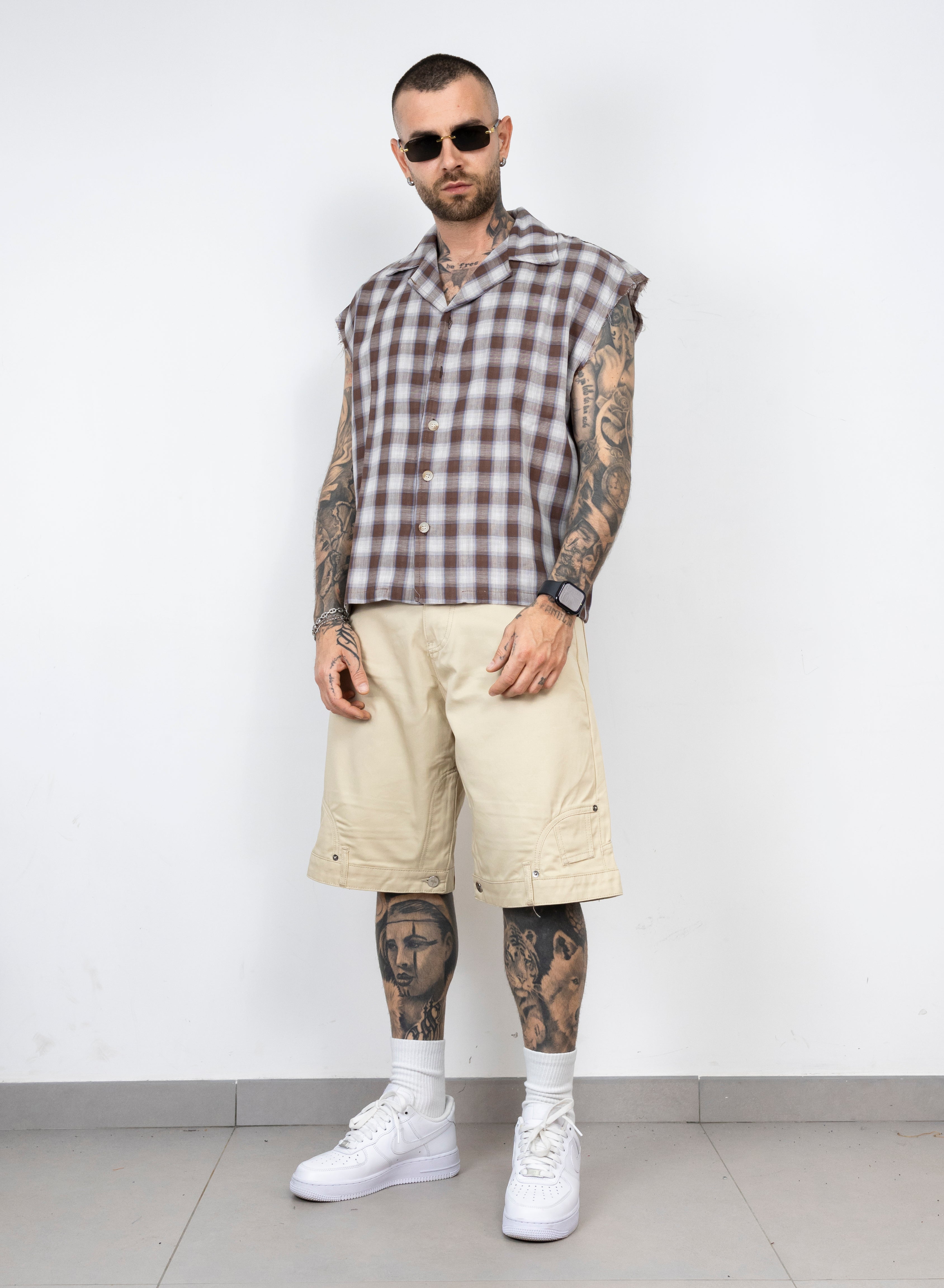 Camicia giromanica quadri bicolor