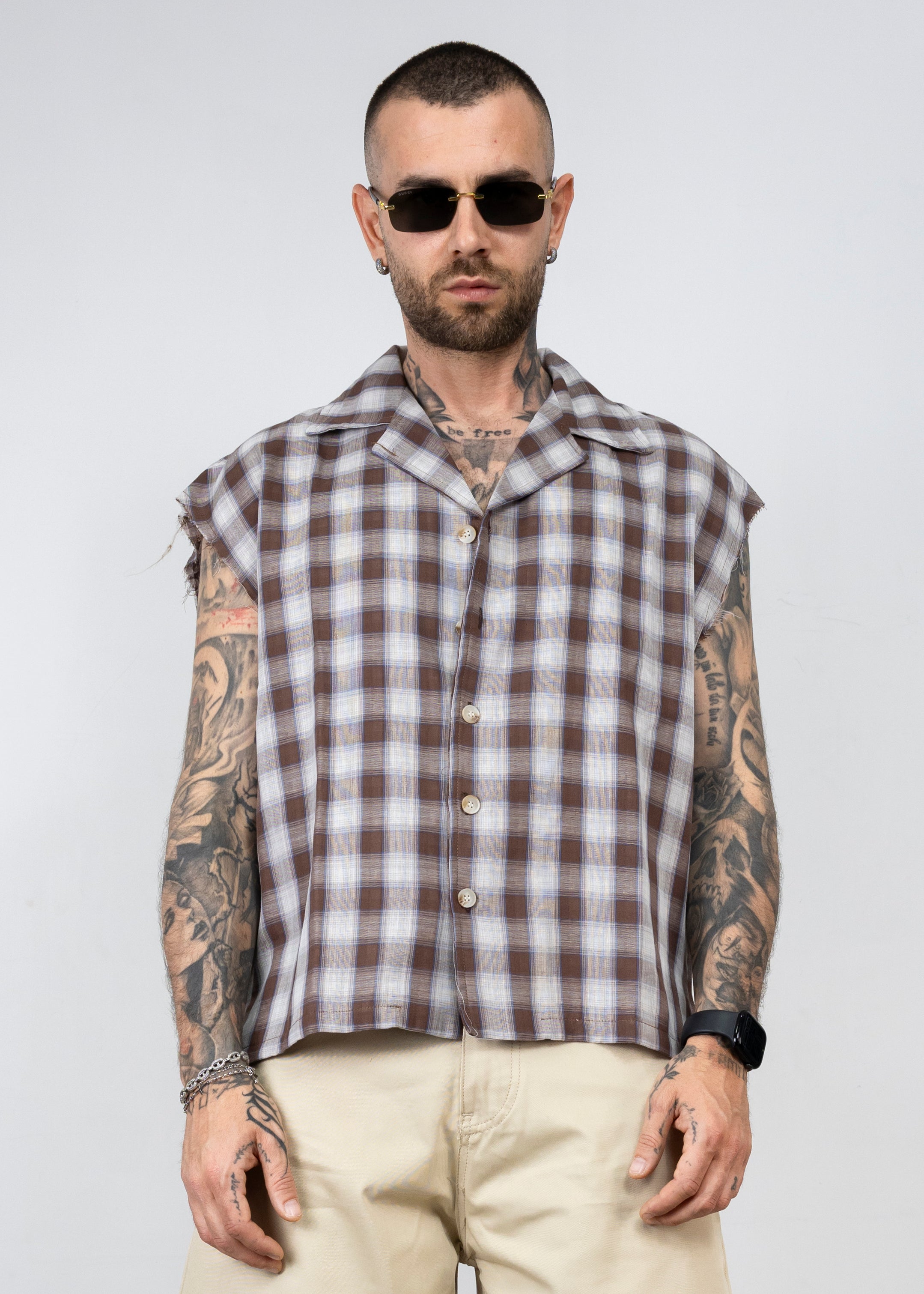 Camicia giromanica quadri bicolor
