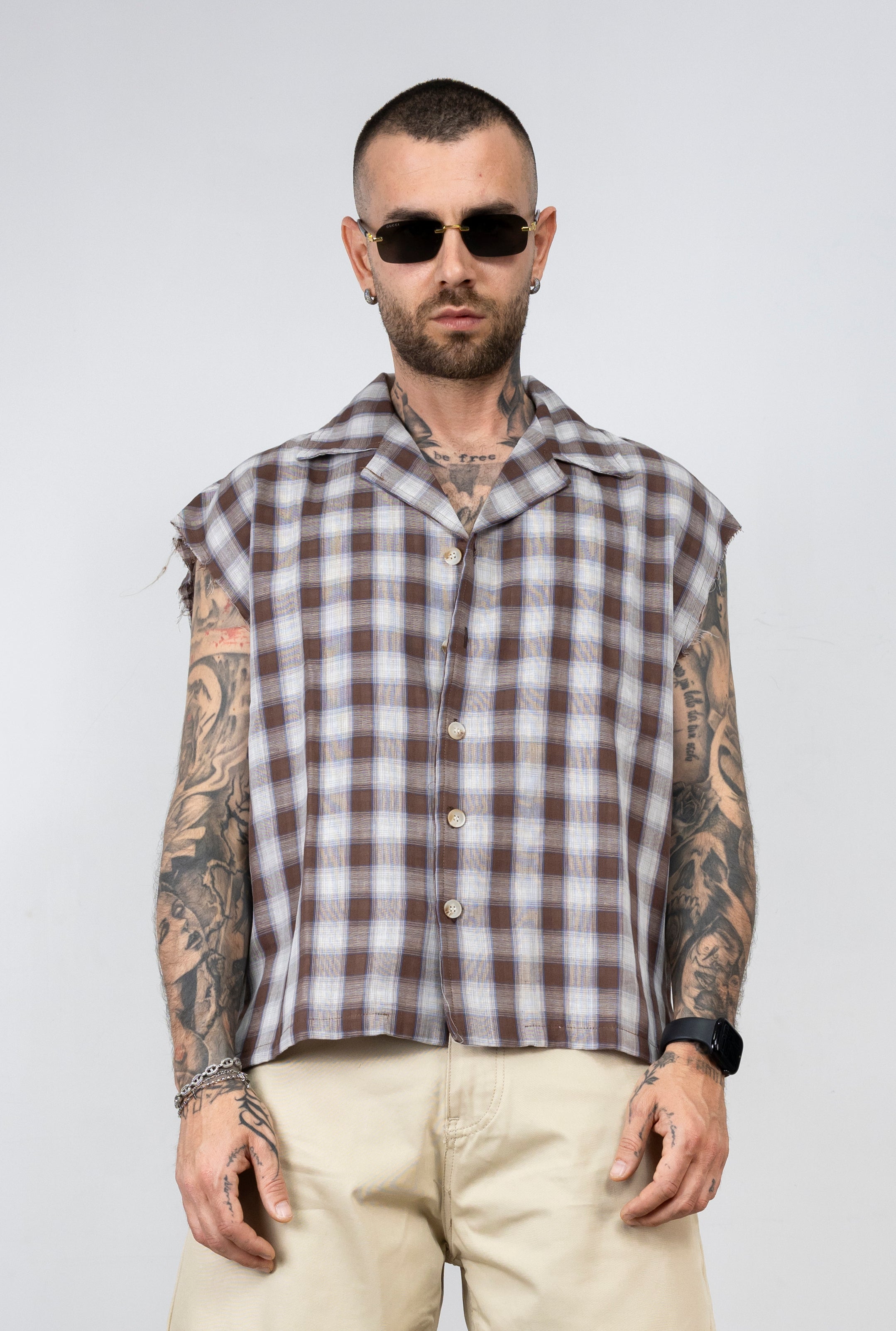 Camicia giromanica quadri bicolor