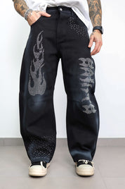 Jeans fiamma strass
