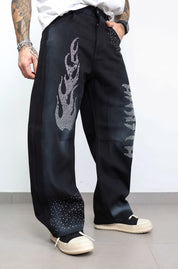 Jeans fiamma strass