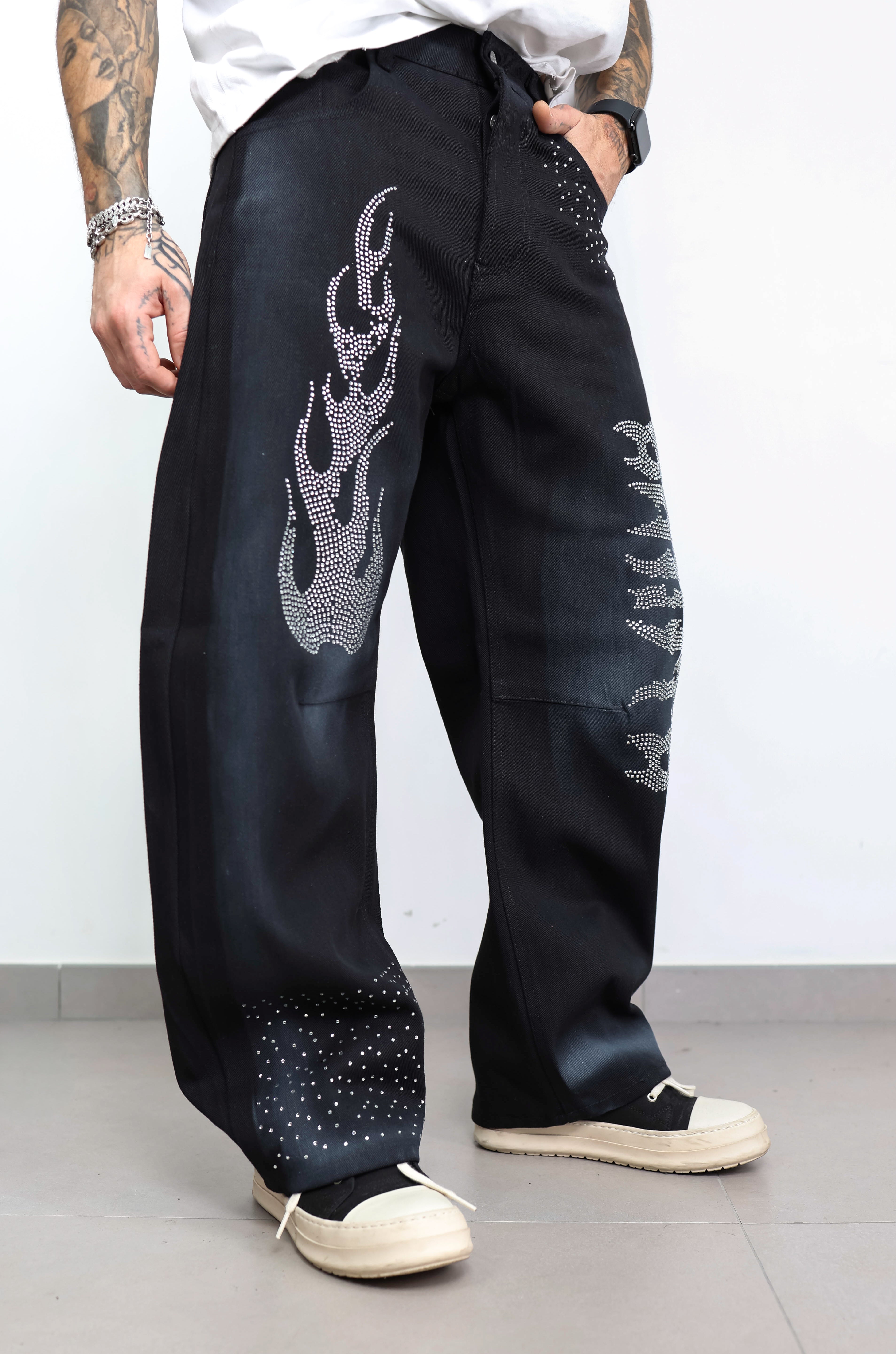 Jeans fiamma strass