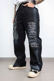 Jeans fiamma strass