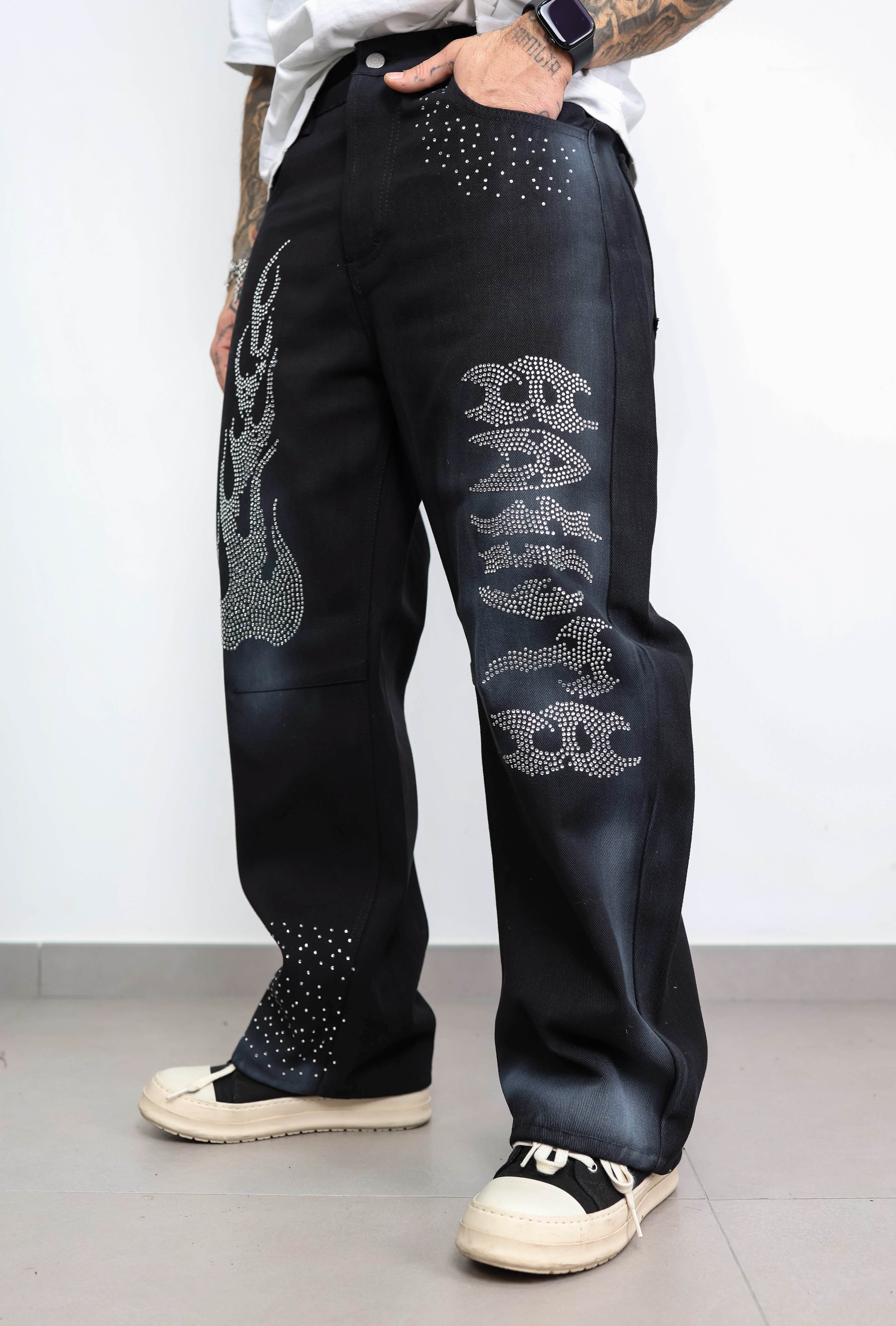 Jeans fiamma strass